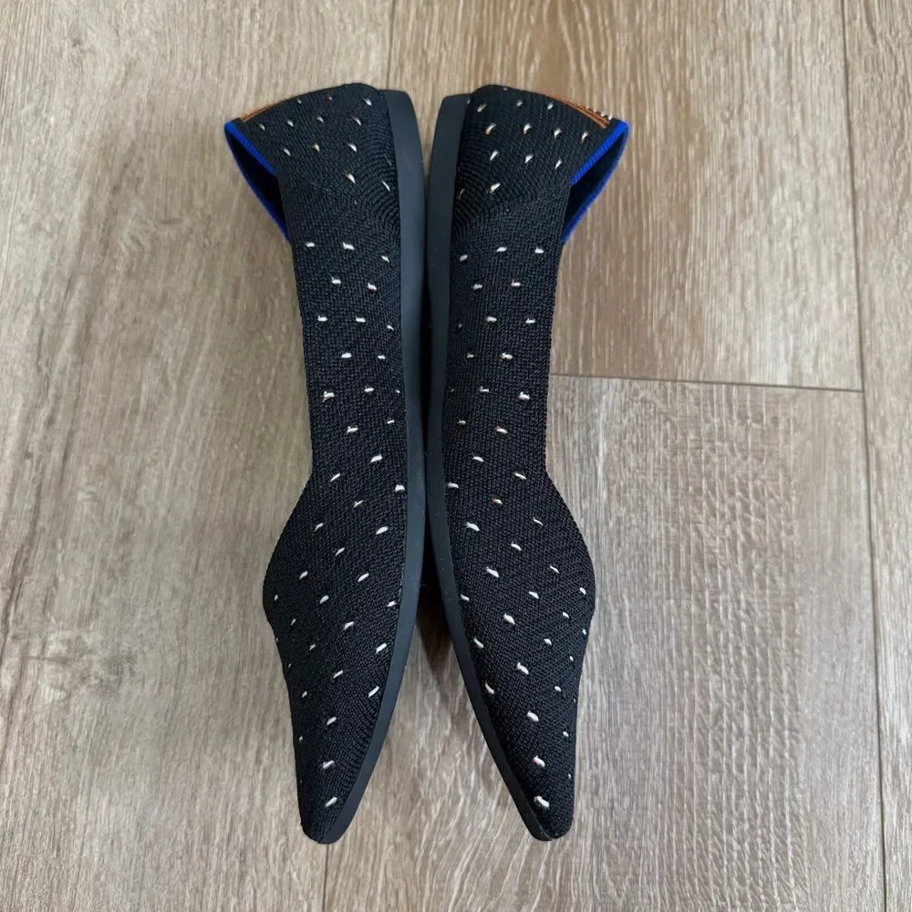 Rothy's RETIRED The Point Ivory Polka Dot Black Knit Ballet Flats Shoes Size 7